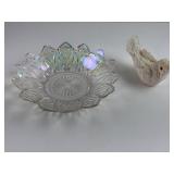 Iridescent Glass Bowl & Bird Figurine