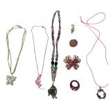 Mixed Costume Jewelry Lot Necklaces Rings Brooch