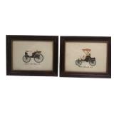Pair Framed Early Automobile Prints 9.5x8"