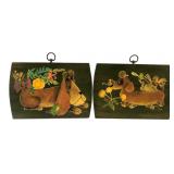 Vtg Pair of Painted Dogs Wood Wall Plaques