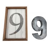 Kendrick Wood Framed Number 9 Sign & Metal 9