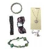Fossil Crystal Necklace & Costume Jewelry Lot