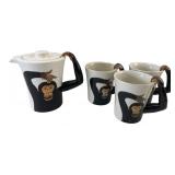 Pier 1 Imports Monkey Teapot & 3 Mugs Set