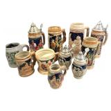 10 Relief Molded German Style Beer Steins