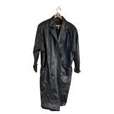 Diana Marco Vintage Black Leather Long Coat Sz 18