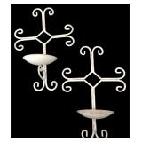 Pair White Metal Scroll Wall Candle Sconces