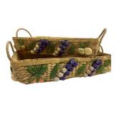 Pair Woven Baskets with Fruit Appliques