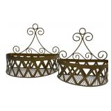 Pair of Brass Toned Metal Wall Baskets