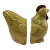 Yellow Crackle Glaze Ceramic Chicken Bookends
