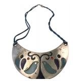 VTG Painted Metal Bird Bib Necklace 15"