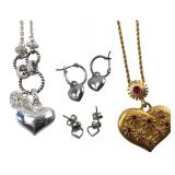 Mixed Silver & Gold Tone Heart Jewelry Lot
