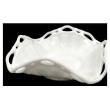 Milk Glass Reticulated Bowl 10 in