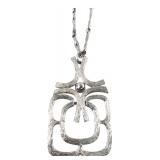 Avon Silver-Tone Brutalist Pendant Necklace