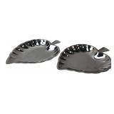 Pair Stainless Steel Leaf Dishes Japan