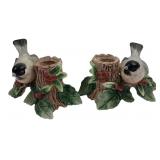 Pair Fitz & Floyd Chickadee Candle Holders