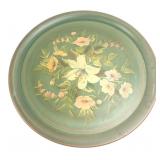 Green Floral Toleware Metal Tray 18.5 Dia