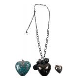Assorted Heart Pendants & Gunmetal Necklace