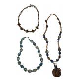 Three Artisan Beaded & Stone Necklaces