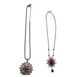 Two Silver-Tone Red Rhinestone Necklaces