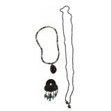 Mixed Jewelry Lot Coin Brooch & Beaded Necklaces