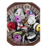 Assorted Craft Ribbon Spools in Basket