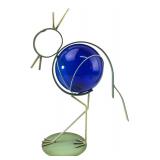 Metal & Cobalt Glass Bird Sculpture 17" H