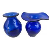 Pair of Cobalt Blue Art Glass Vases