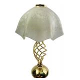 Frosted Glass & Brass-Tone Accent Lamp 13" H
