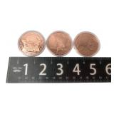 Set of Three 1 oz .999 Fine Copper Rounds