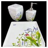 3-Piece Floral Ceramic Bathroom Accessory Set
