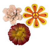 Three Painted Metal Outdoor Flower Wall Hangings