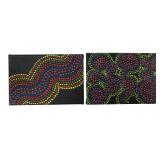 Pair Aboriginal Style Dot Paintings 7x5