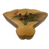 Painted Rose Motif Fan-Shaped Wooden Box