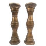 Pair of Gold-Painted Pillar Candle Holders 11"H