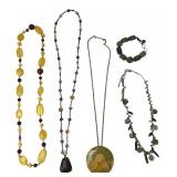 Enamel Mushroom Pendant & Beaded Jewelry Lot