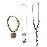Lot of 3 Fashion Necklaces Dragonfly & Beaded