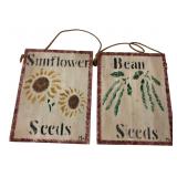 Signed Ma Hand-Painted Wood Seed Signs