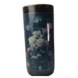 Tall Floral Ceramic Cylinder Vase 17.5 H