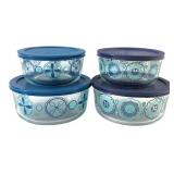 Pyrex Mod Floral & Medallion Lidded Glass Bowls