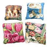 Four Needlepoint Throw Pillows
