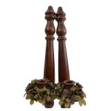 Pair of Turned Wood Wall Candle Sconces 15" H