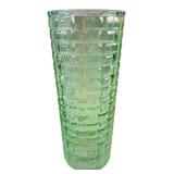 Green Iridescent Basketweave Glass Vase 8" H
