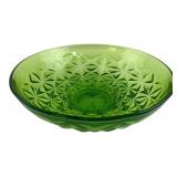 Green Pressed Glass Geometric Bowl 12"