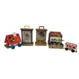 VTG Fisher-Price Lot: Clocks, Playhouse, Cash Reg.