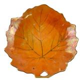 Orange Lusterware Leaf Dish with Gold Trim