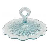 Light Blue Pressed Glass Handled Serving Tray