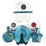 Wheaton Blue Glass Decanters & Plate Lot