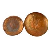 Two Hammered Copper Shallow Dishes