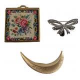 Trifari & Avon Brooches, Floral Compact Lot