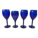 Set of Four Cobalt Blue Glass Goblets